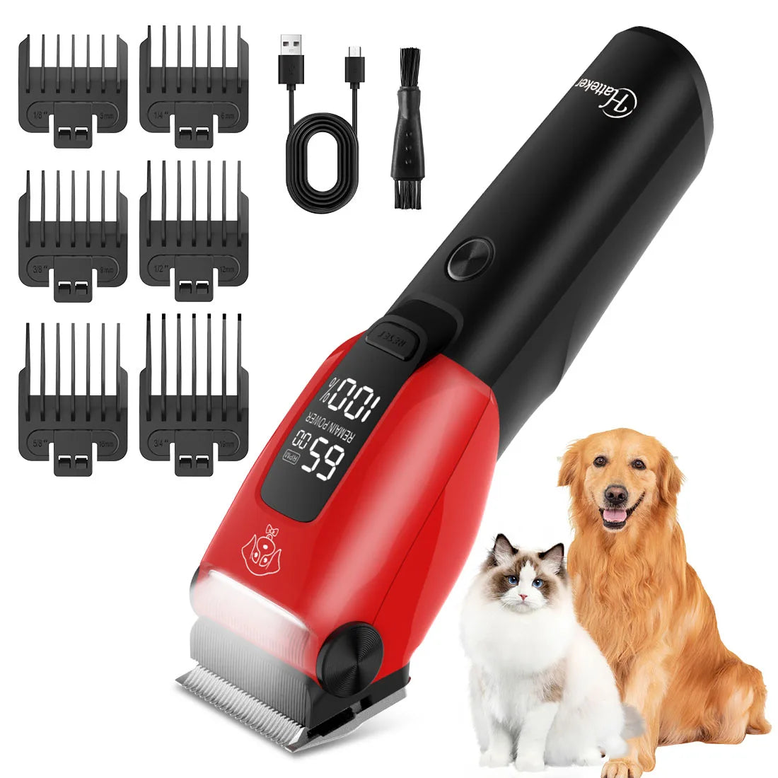 Hatteker Low Noise LED Pet Hair Trimmer Powerful Electric Dog Clippers Pet Shaver Dog Cat Pet Hair Clippers