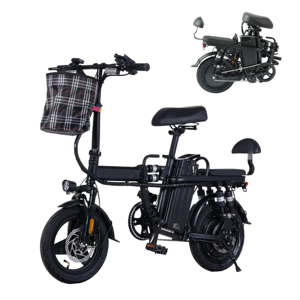 14-Inch Folding Electric Bicycle Mini EBike  Lithium Battery Steel Lightweight Cycle E Bike for Adults