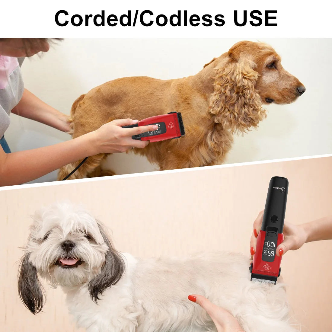 Hatteker Low Noise LED Pet Hair Trimmer Powerful Electric Dog Clippers Pet Shaver Dog Cat Pet Hair Clippers