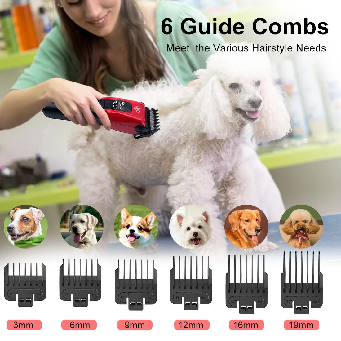 Hatteker Low Noise LED Pet Hair Trimmer Powerful Electric Dog Clippers Pet Shaver Dog Cat Pet Hair Clippers