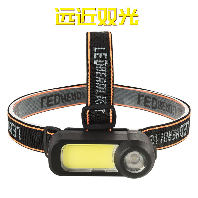 Headlight strong light charging home outdoor led head-mounted cob headlight night fishing special flashlight dual light source